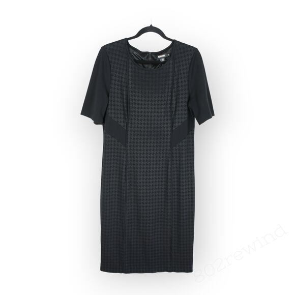 Sz14 DKNY Houndstooth Ponte Stretch Sheath KneeLength Slimming ShortSleeve - Picture 7 of 12